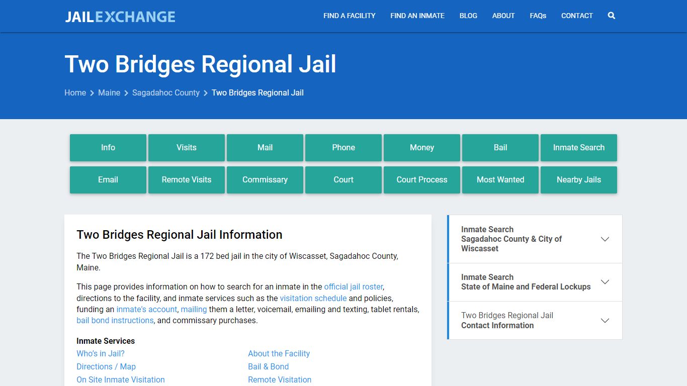 Two Bridges Regional Jail, ME Inmate Search, Information