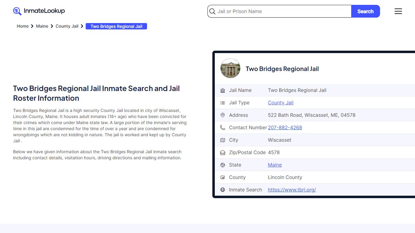 Two Bridges Regional Jail (ME) Inmate Search Maine - Inmate Lookup