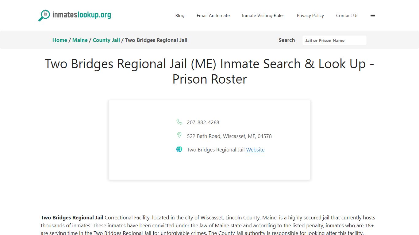Two Bridges Regional Jail (ME) Inmate Search & Look Up - Inmate Lookup